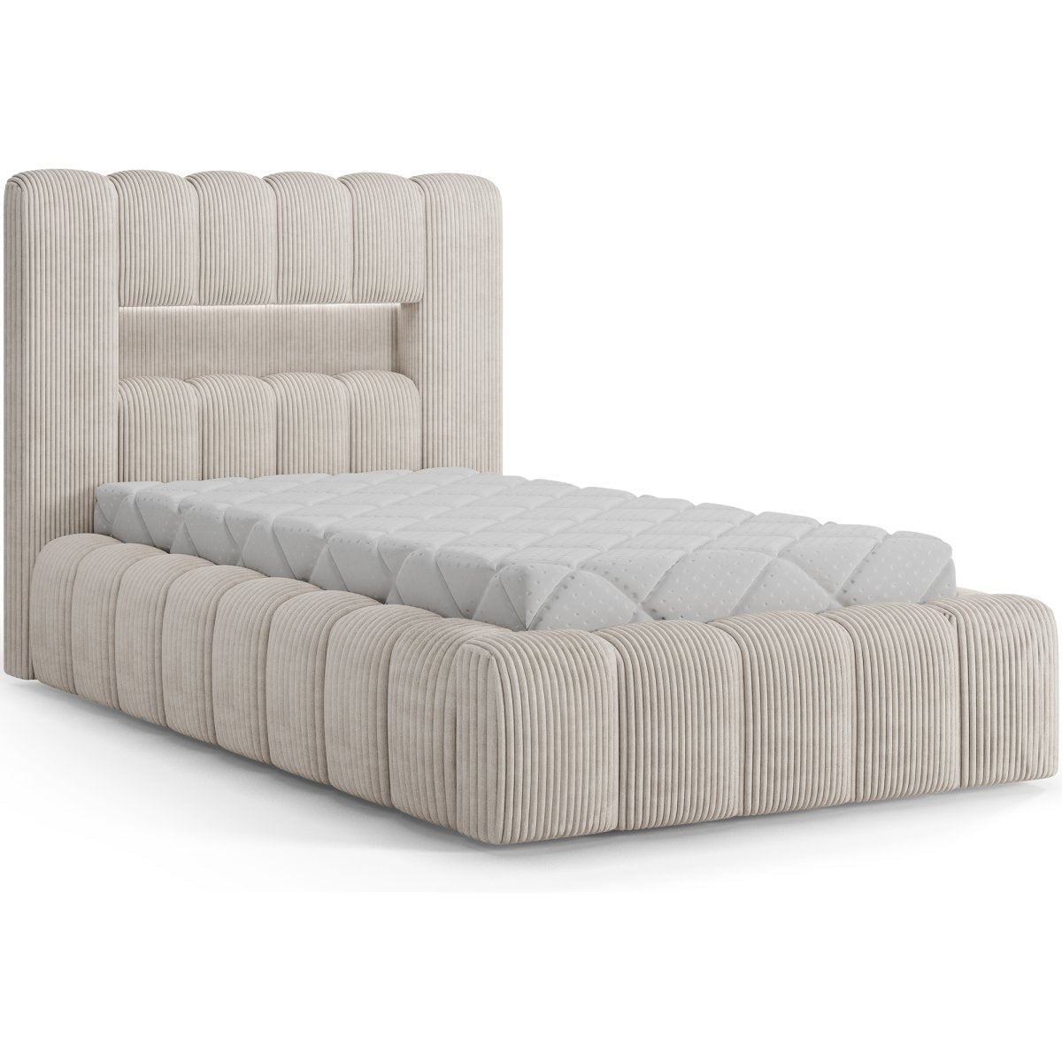 Lit coffre 90x200 sommier et LED inclus Auria Velours côtelé Beige - vue 2