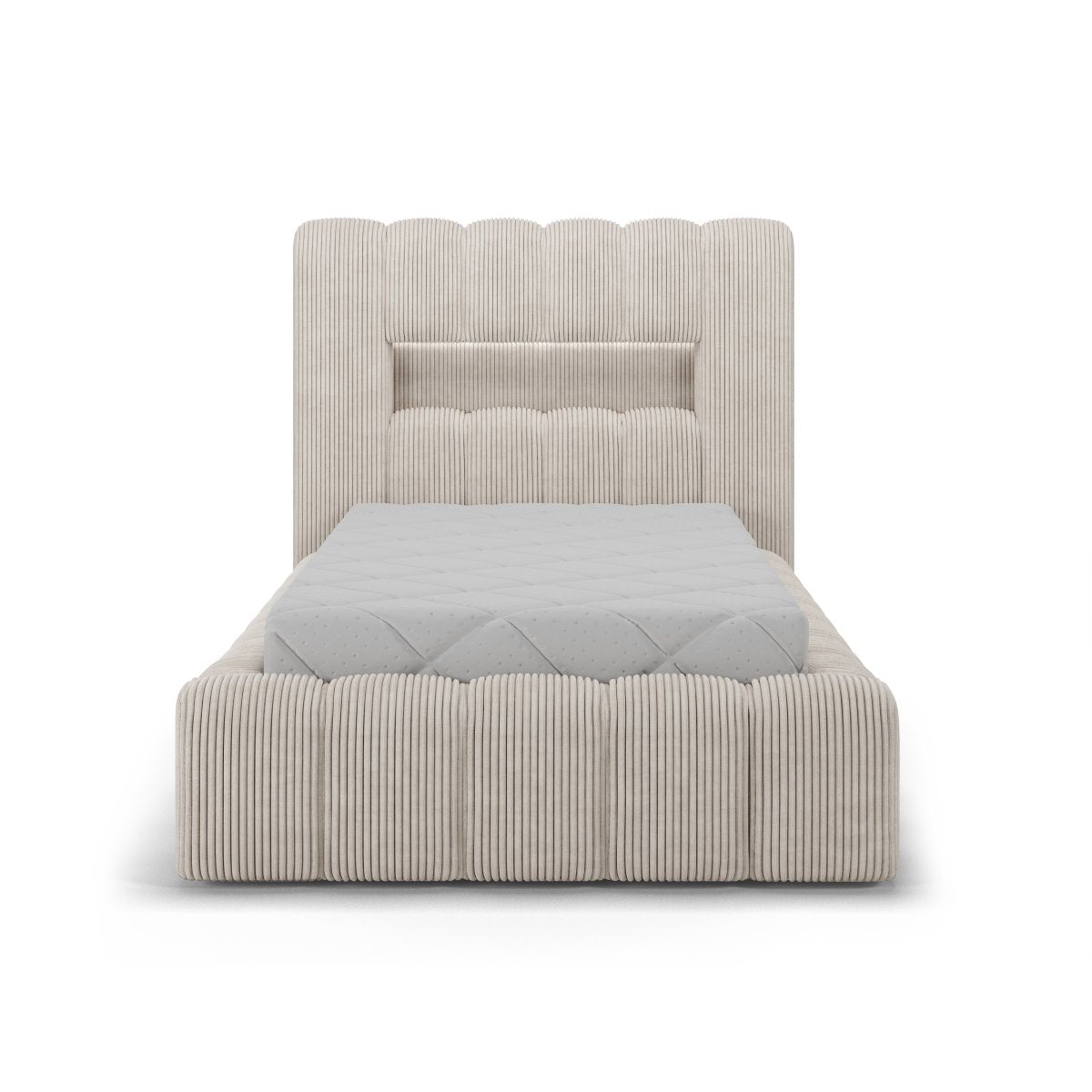 Lit coffre 90x200 sommier et LED inclus Auria Velours côtelé Beige - vue 3