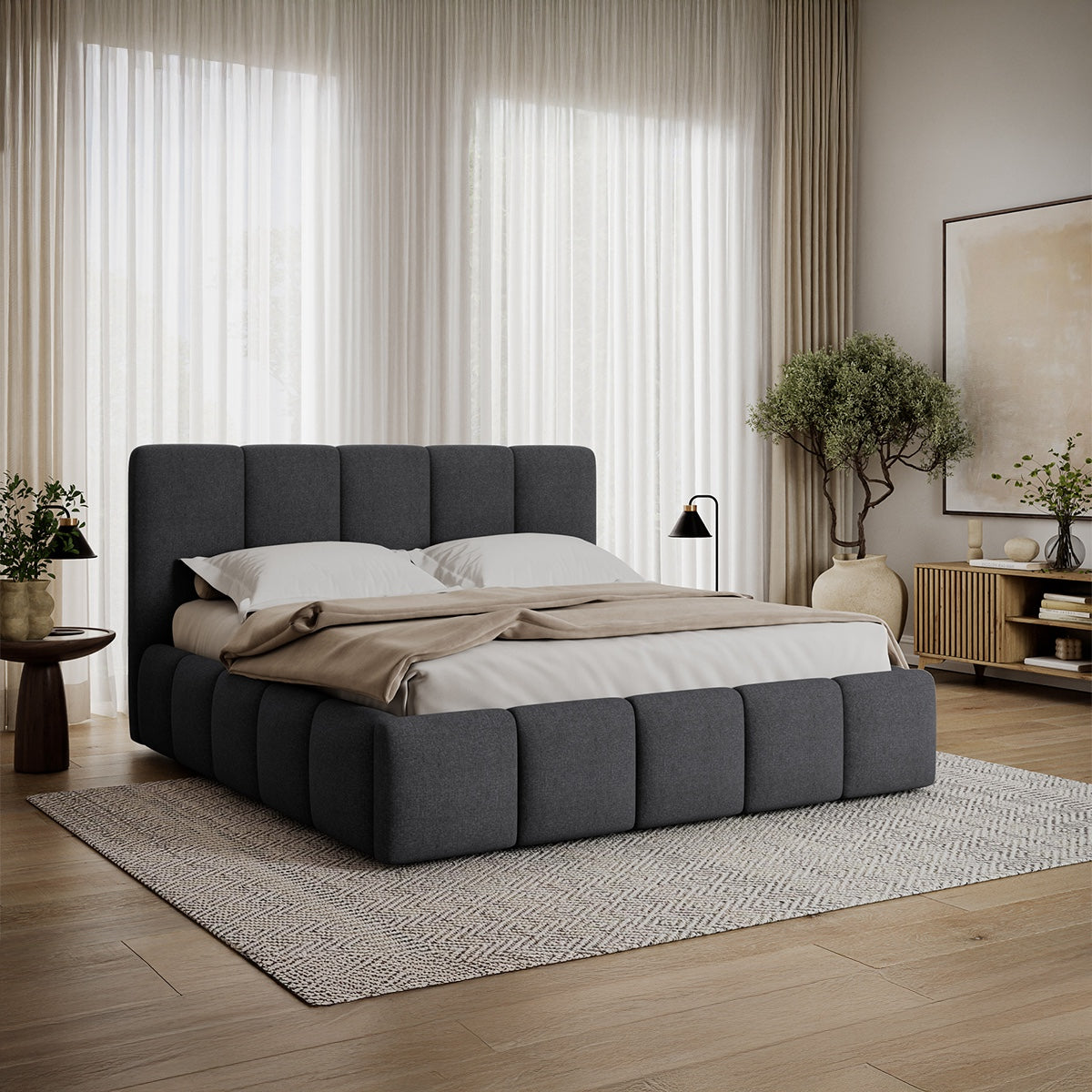 Lit coffre 180x200 sommier inclus Klaus Gris Foncé