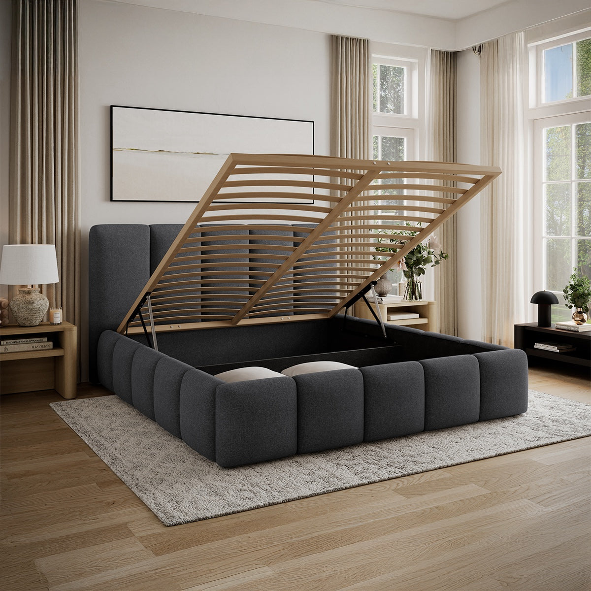 Lit coffre 180x200 sommier inclus Klaus Gris Foncé - vue 3