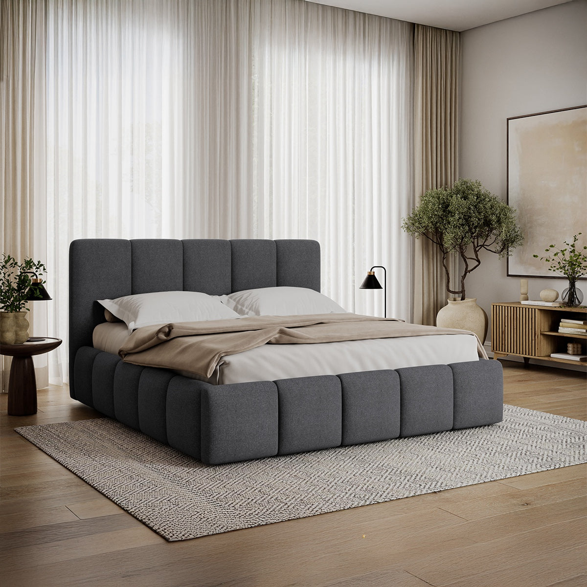 Lit coffre 160x200 sommier inclus Klaus Gris