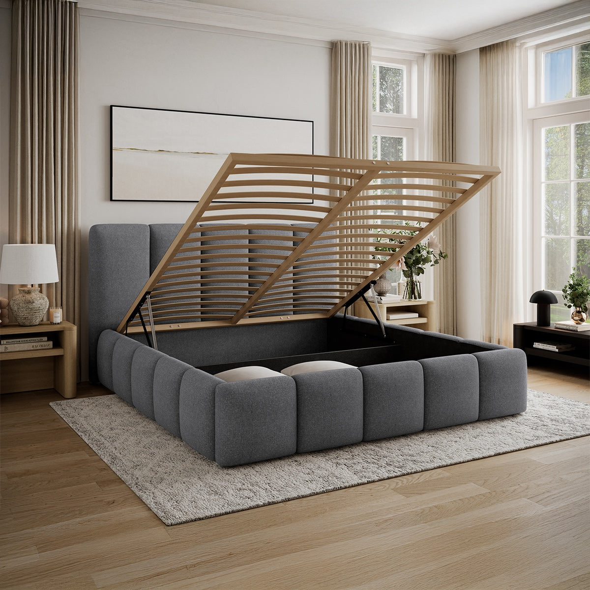 Lit coffre 180x200 sommier inclus Klaus Gris - vue 3