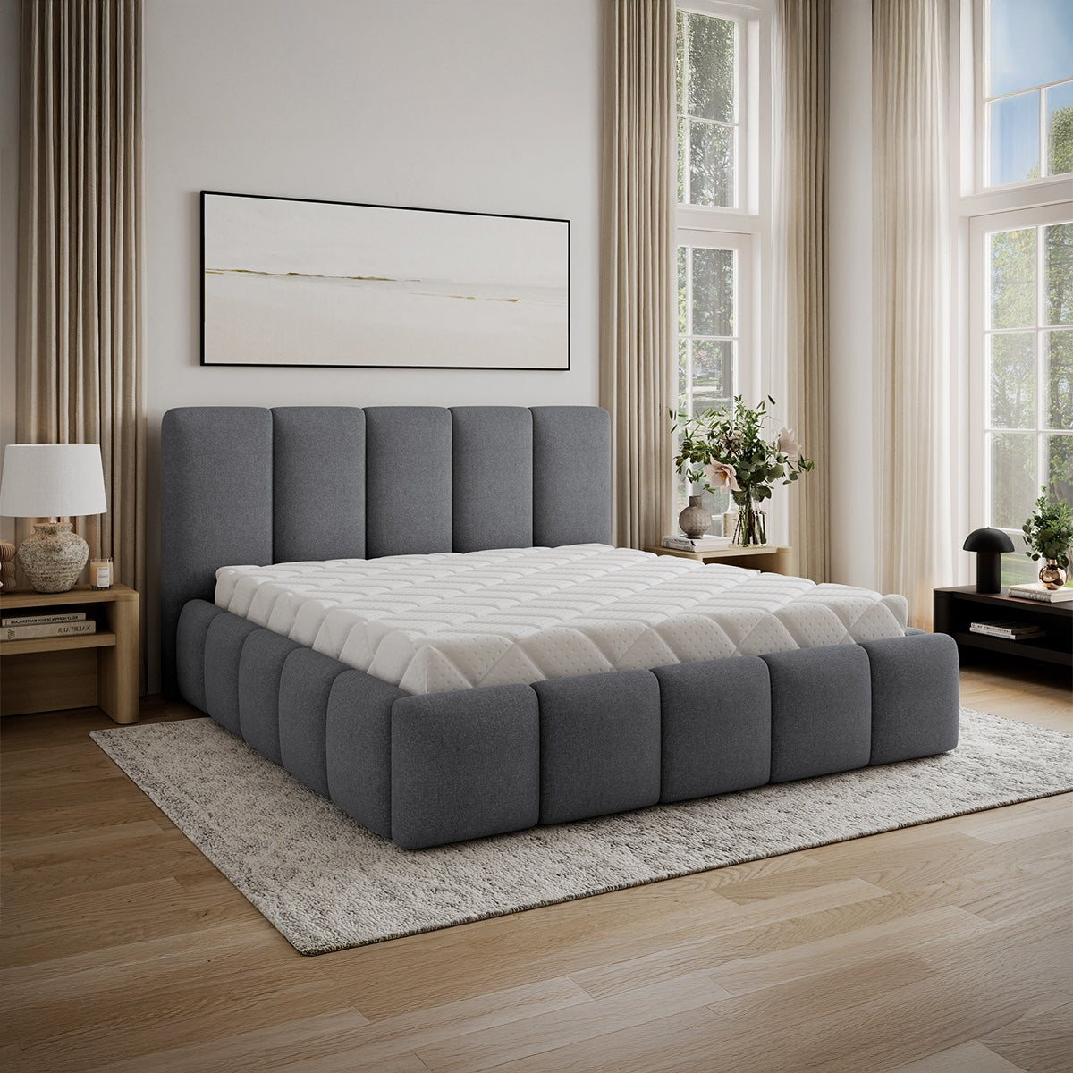 Lit coffre 180x200 sommier inclus Klaus Gris - vue 7