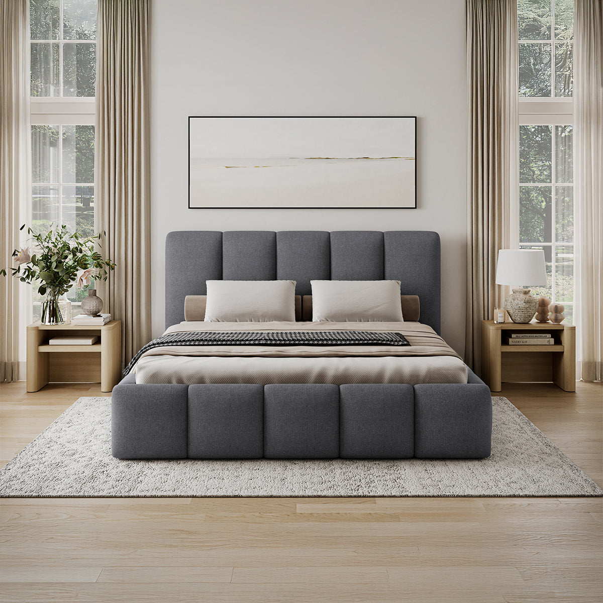 Lit coffre 160x200 sommier inclus Klaus Gris - vue 7