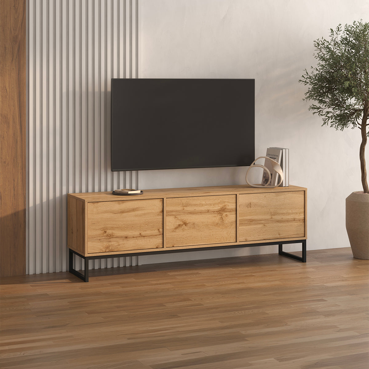 Meuble TV 3 portes 157 cm Loa Bois - vue 2