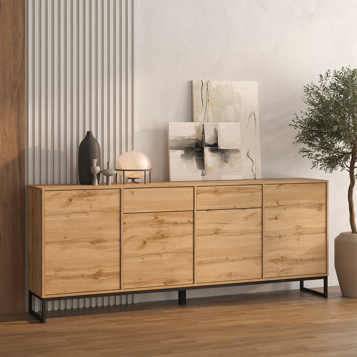 Buffet 4 portes 2 tiroirs Loa Bois - vue 2