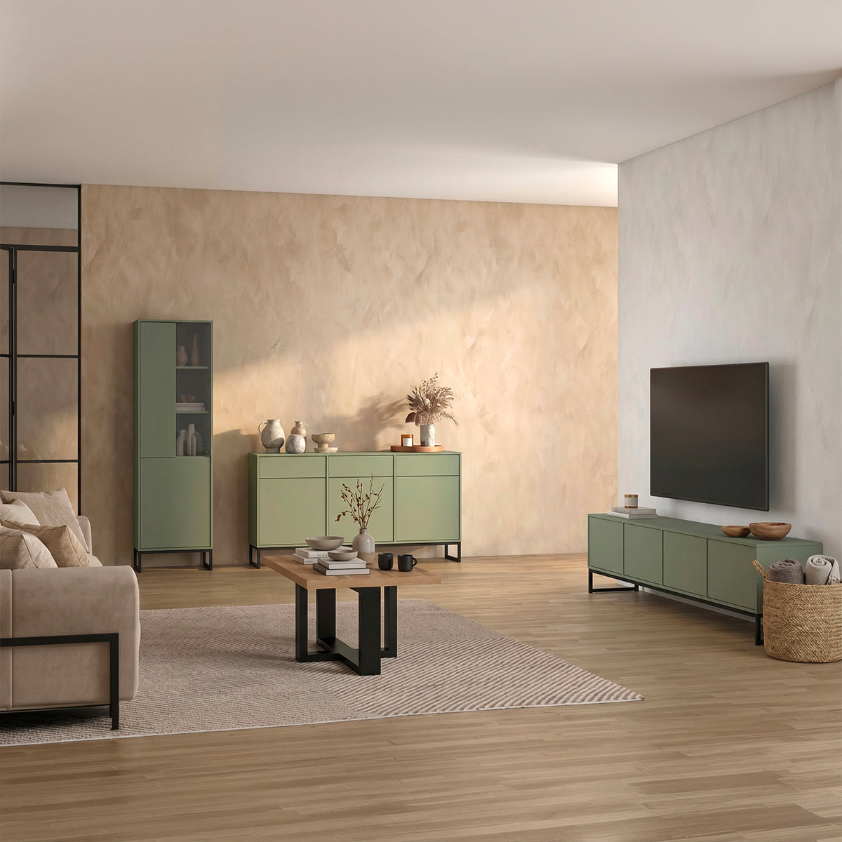 Meuble TV 4 portes 209 cm Loa Vert - vue 3