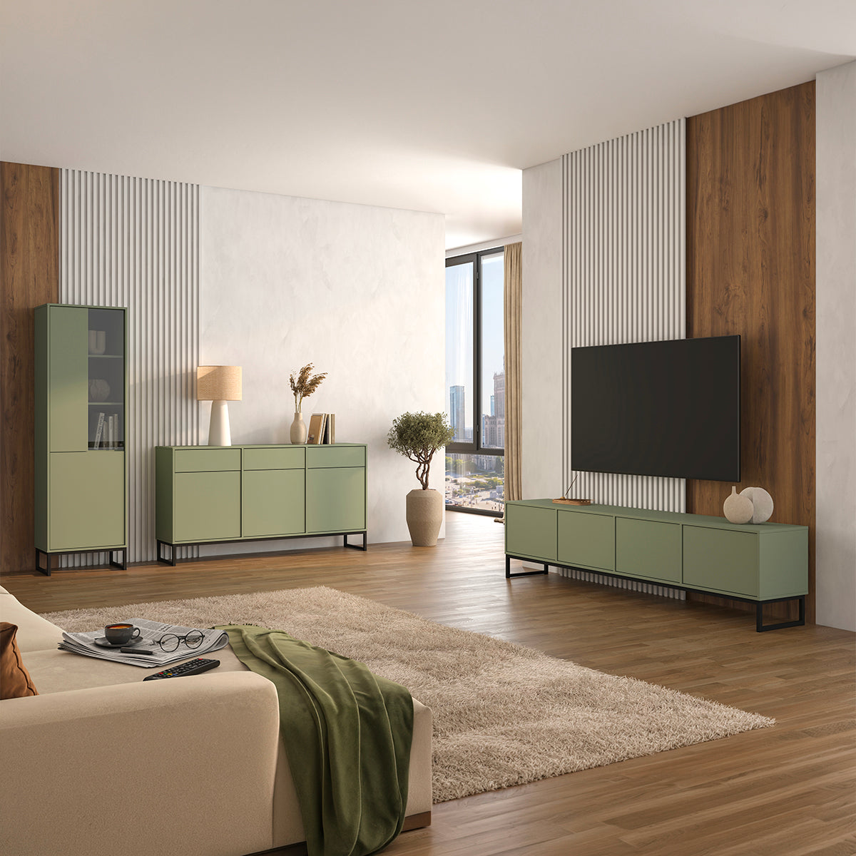 Meuble TV 4 portes 209 cm Loa Vert - vue 8