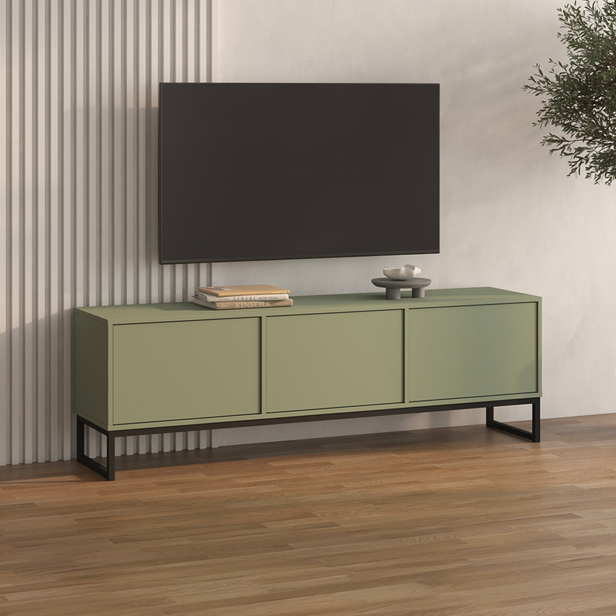 Meuble TV 3 portes 157 cm Loa Vert - vue 2