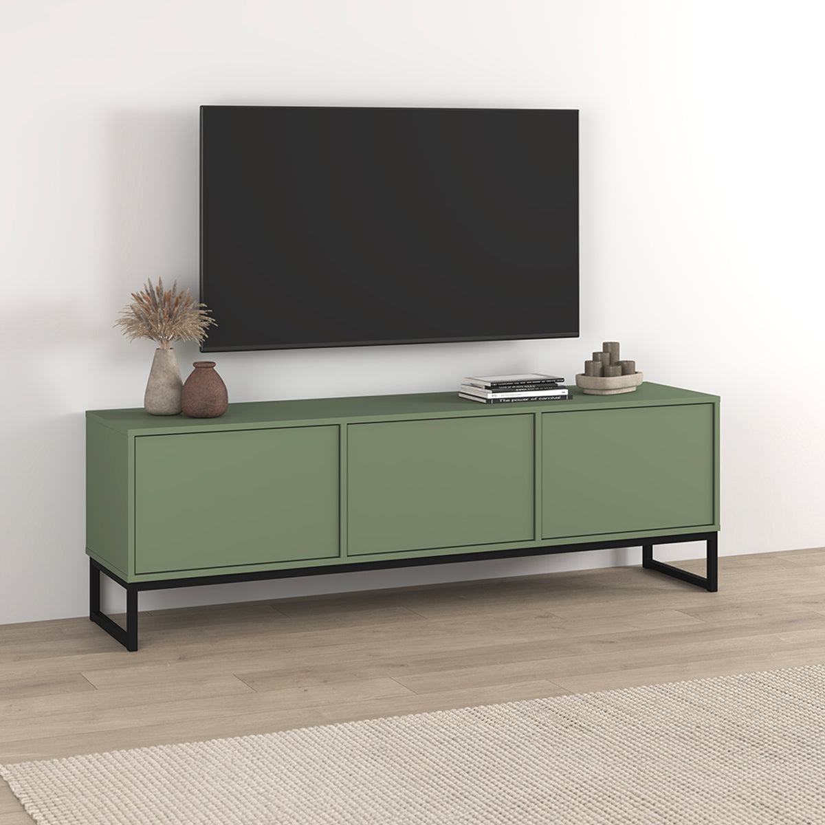 Meuble TV 3 portes 157 cm Loa Vert - vue 3