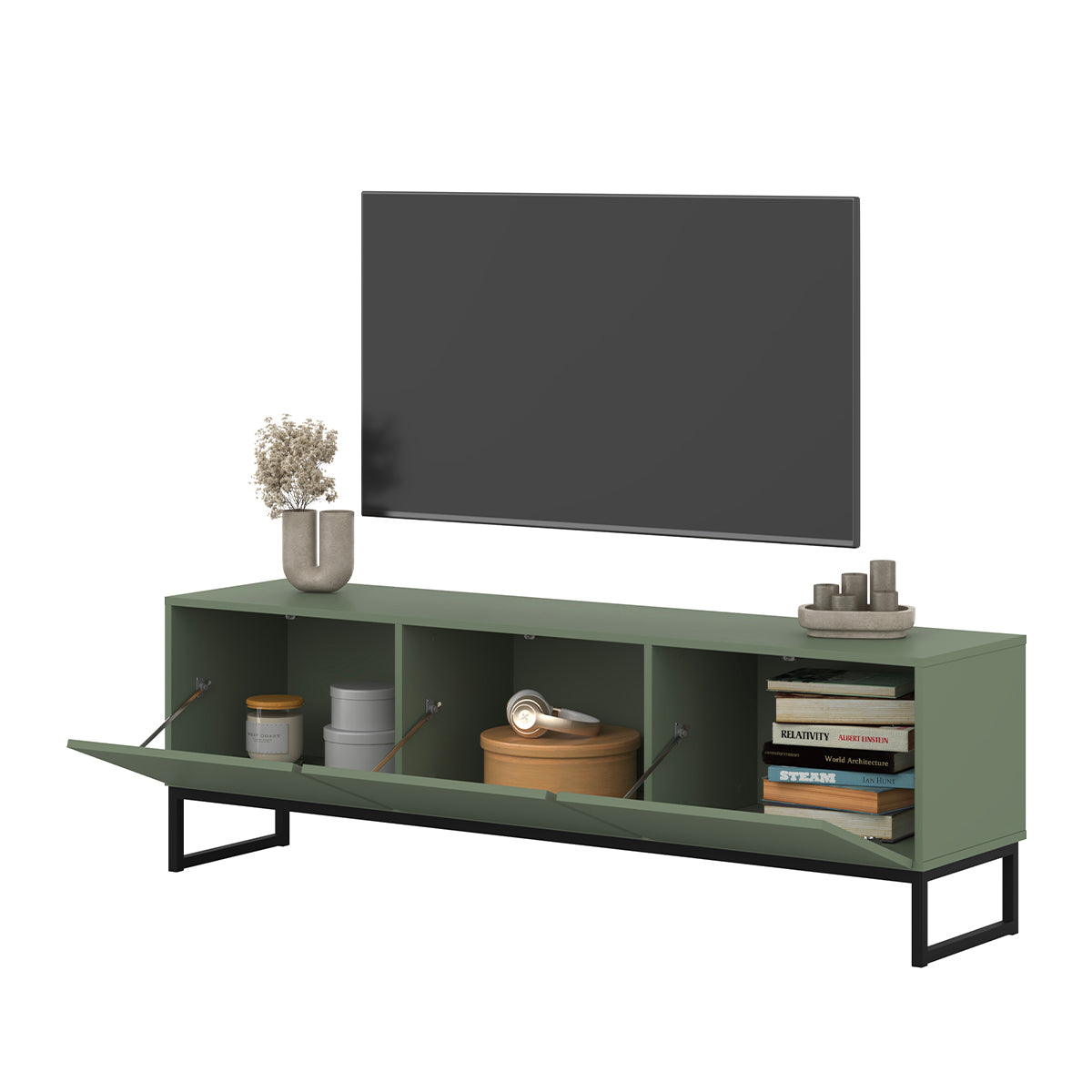 Meuble TV 3 portes 157 cm Loa Vert - vue 5