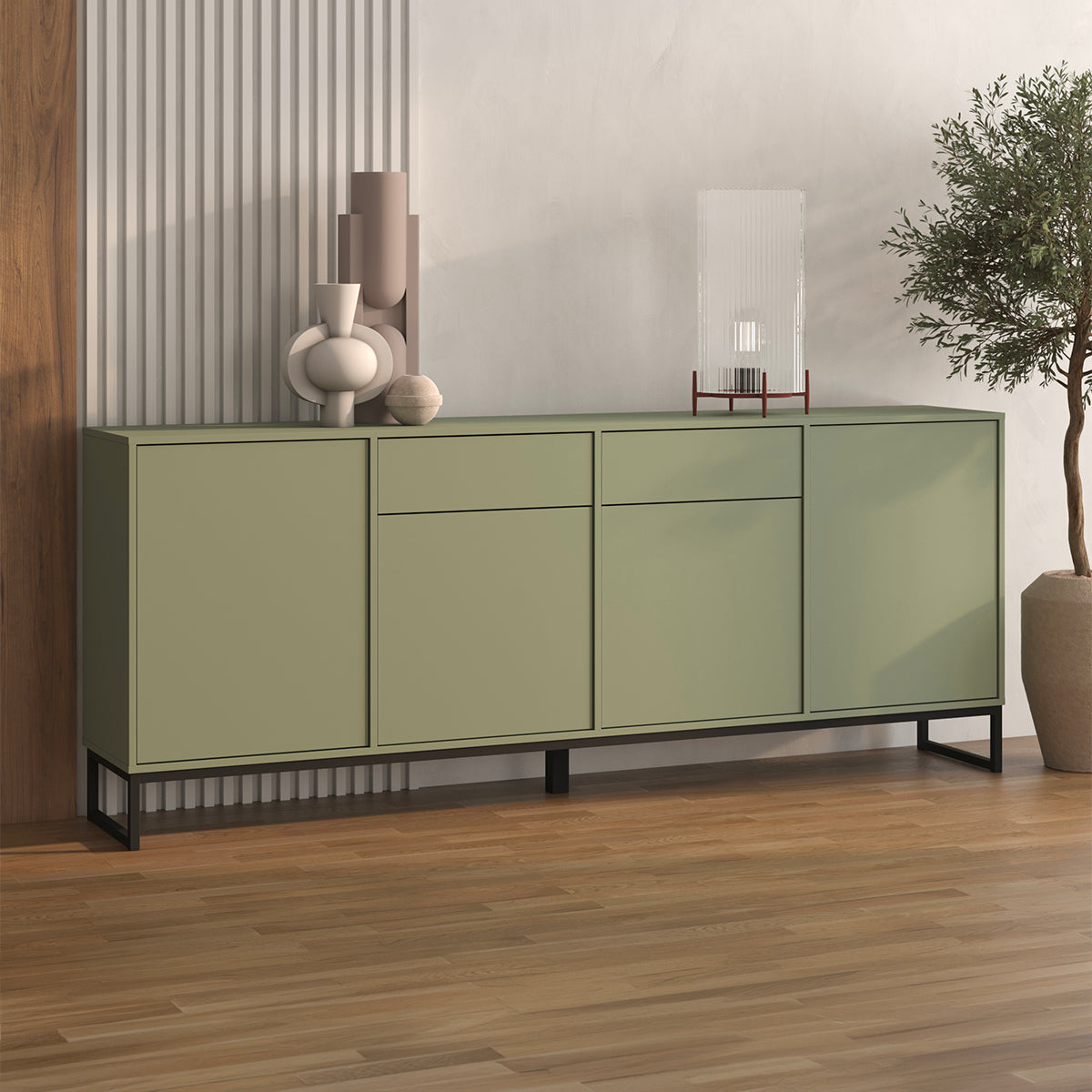 Buffet 4 portes 2 tiroirs Loa Vert - vue 2