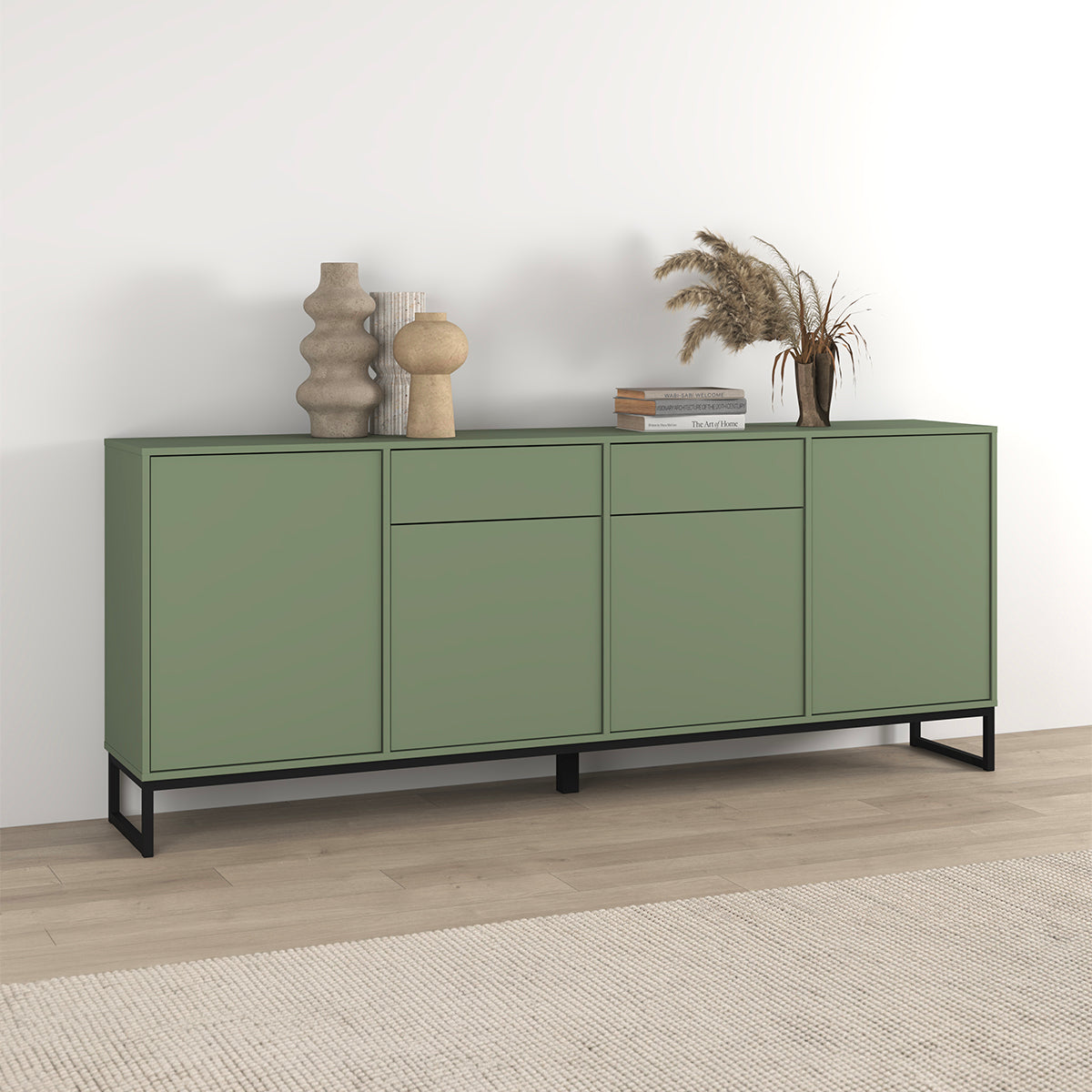 Buffet 4 portes 2 tiroirs Loa Vert - vue 3