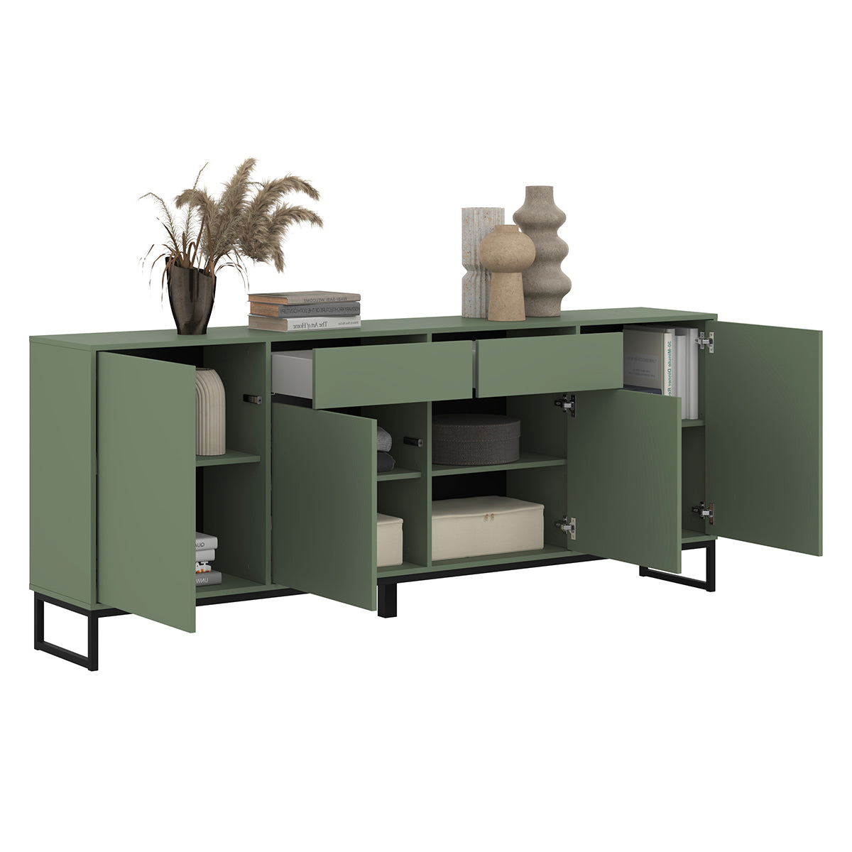 Buffet 4 portes 2 tiroirs Loa Vert - vue 5