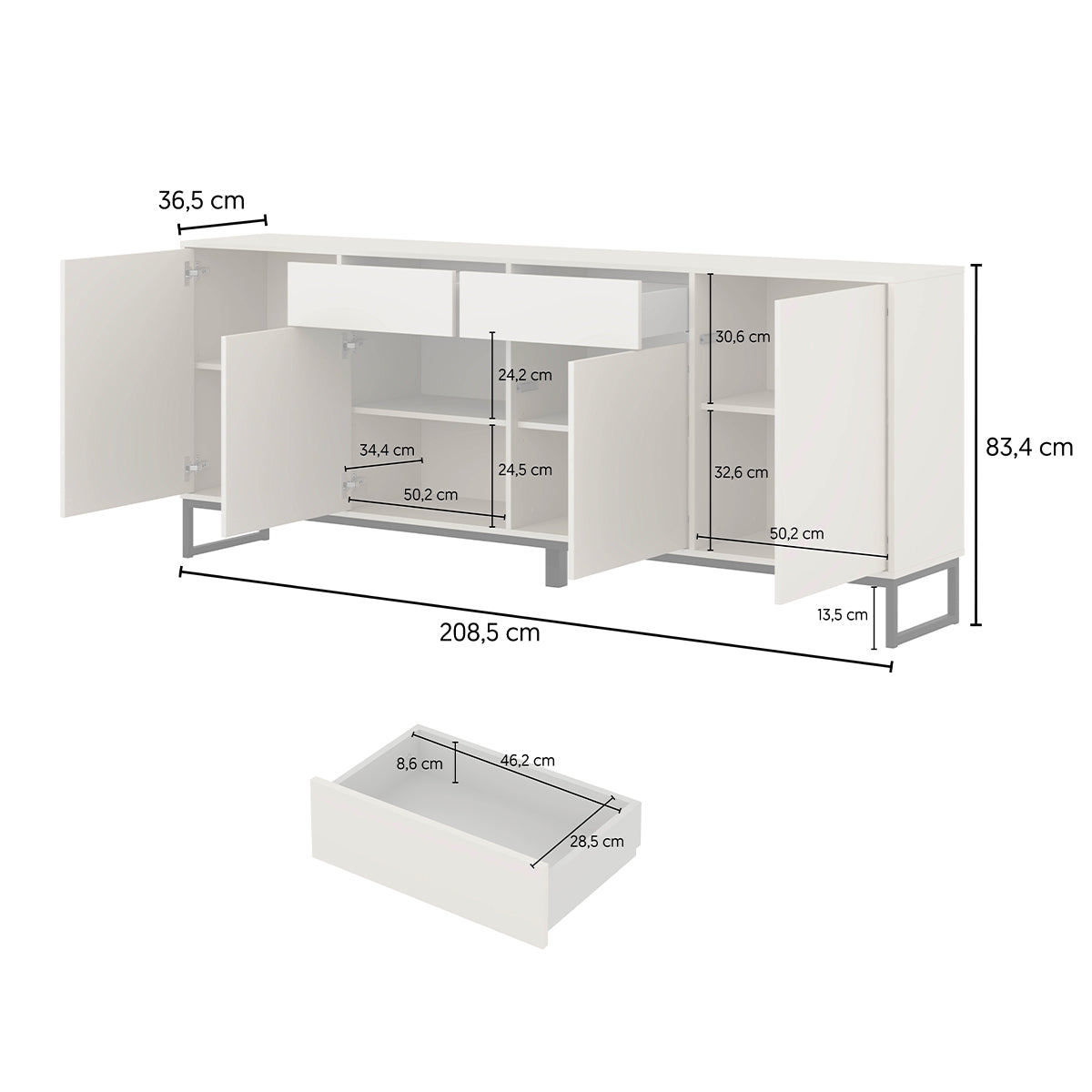 Buffet 4 portes 2 tiroirs Loa Vert - vue 8