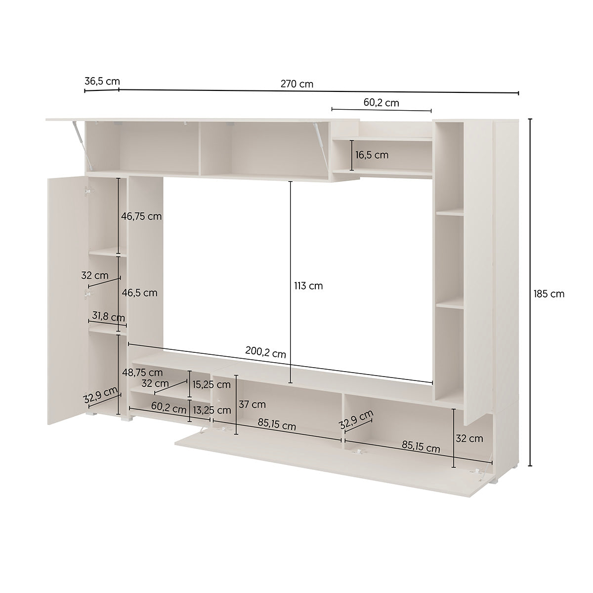 Meuble TV 4 portes 3 niches 270 cm Lya Cachemire - vue 7