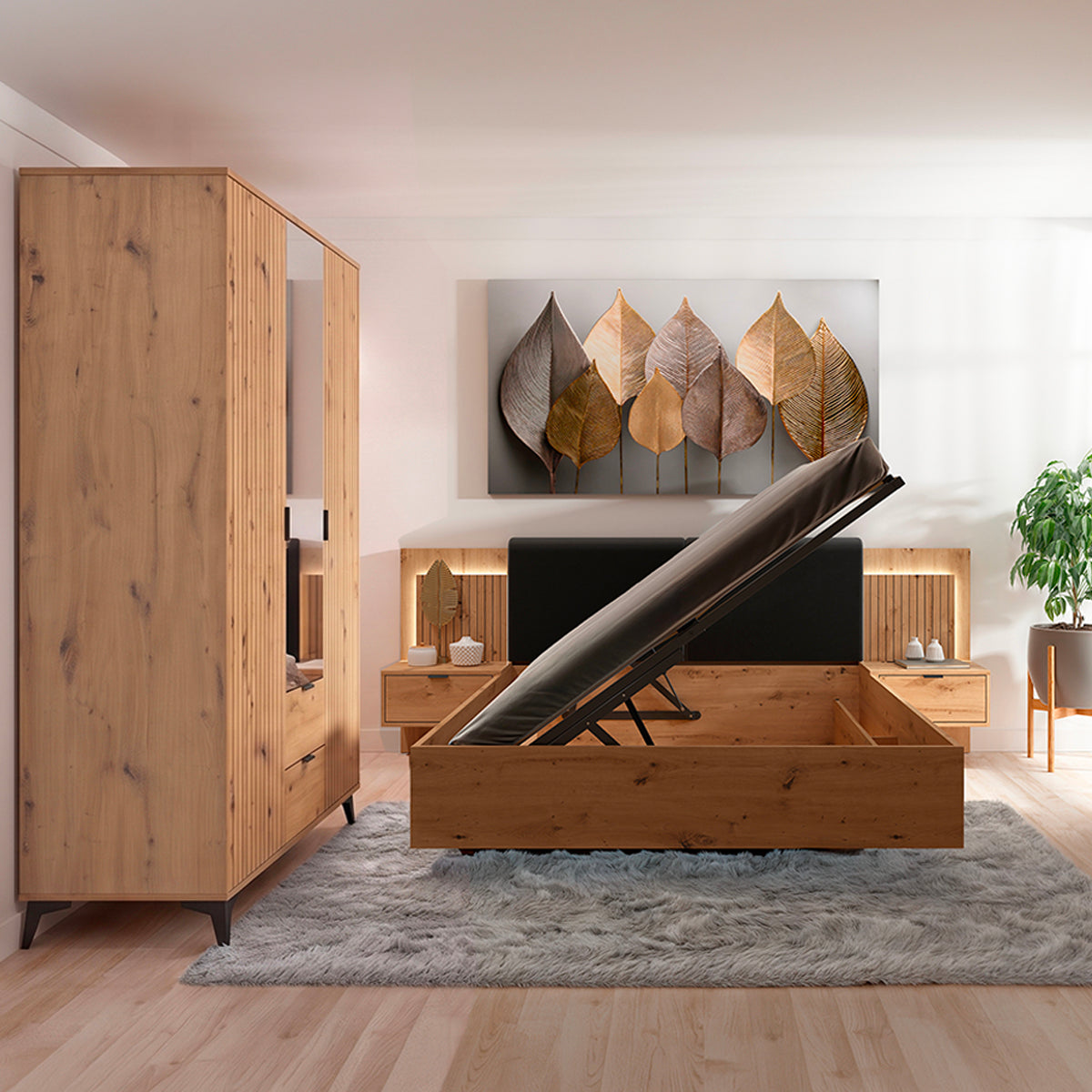 Armoire 3 portes 2 tiroirs Mao Bois - vue 4