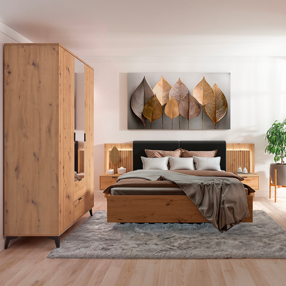 Armoire 3 portes 2 tiroirs Mao Bois - vue 5