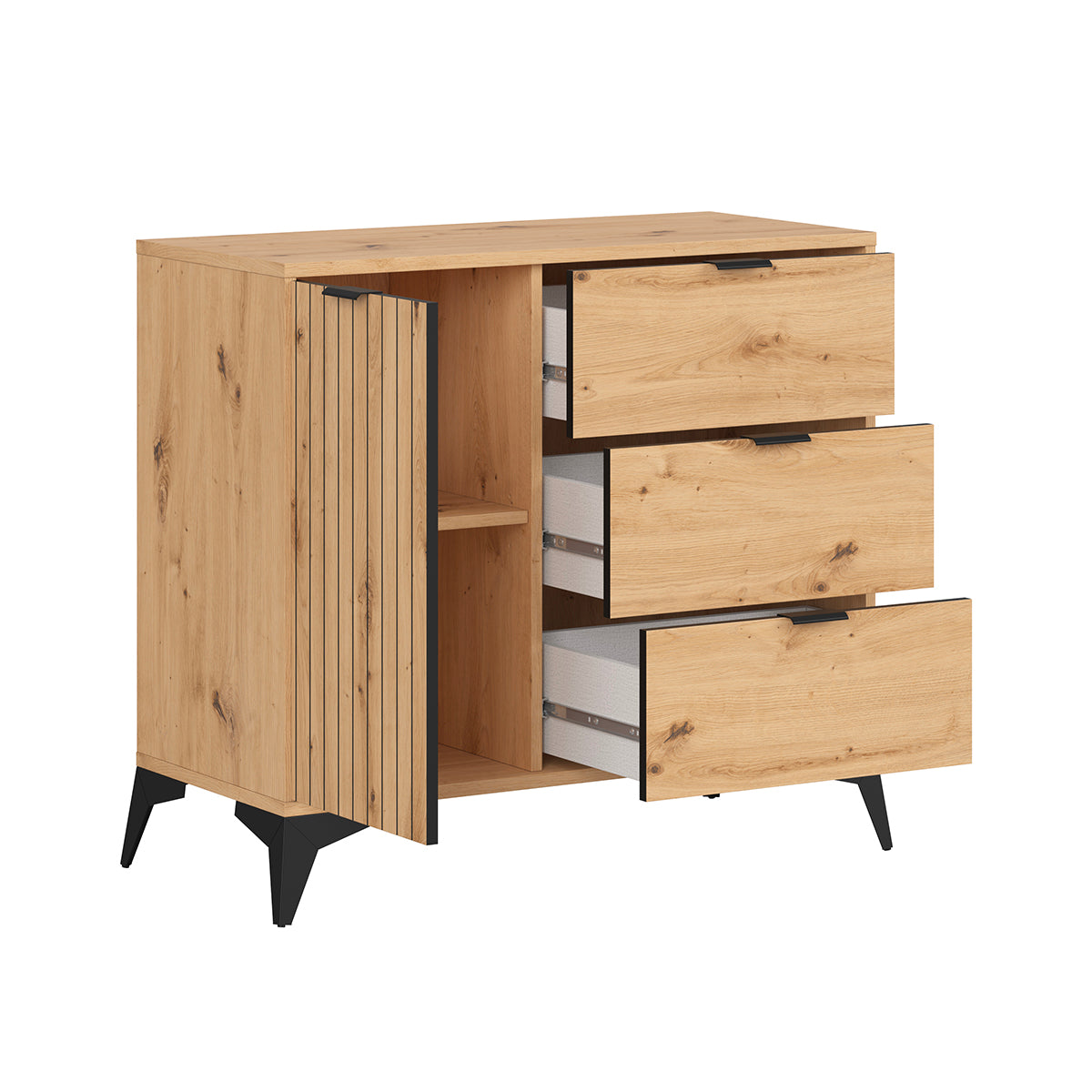 Buffet 1 porte 3 tiroirs Mao Bois - vue 2
