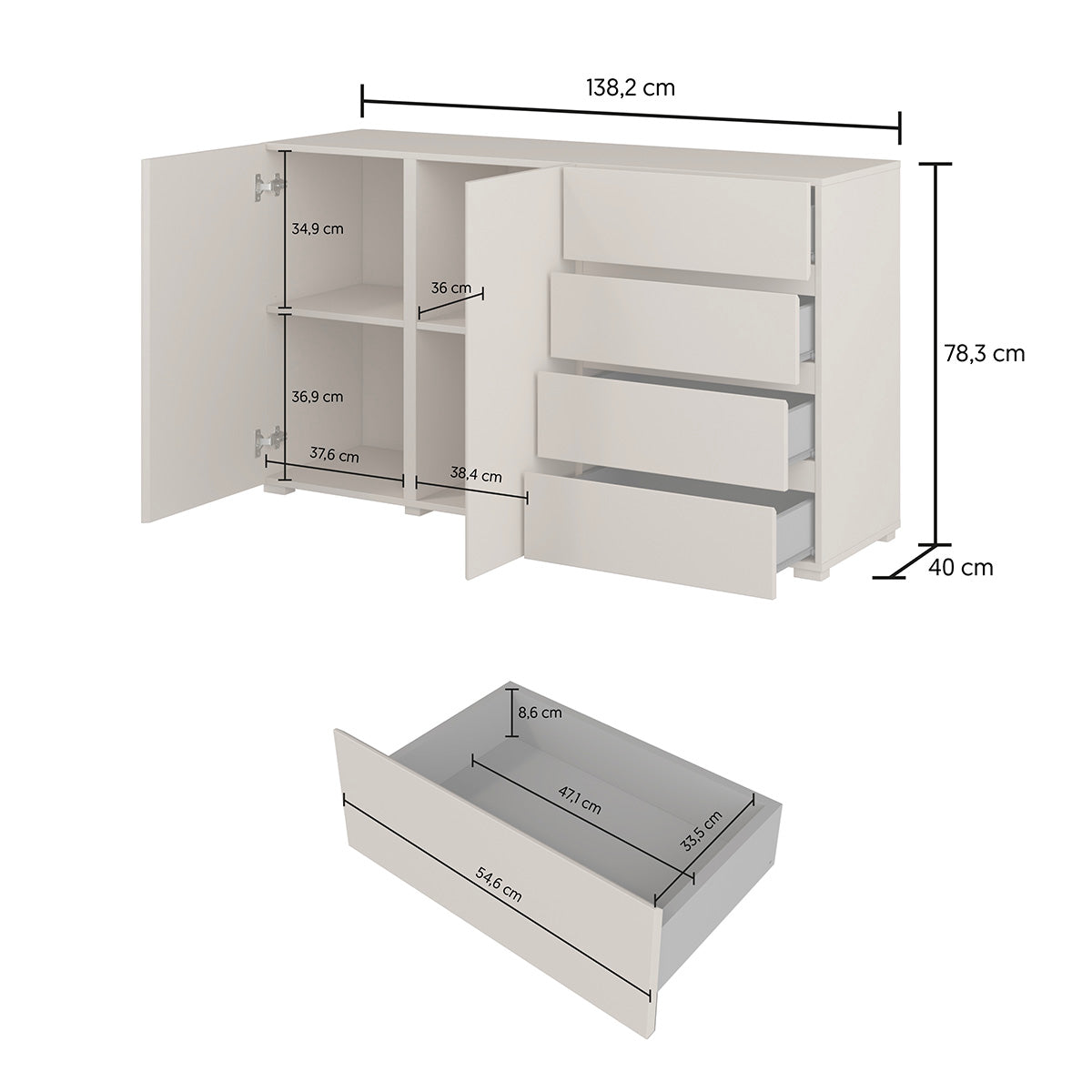 Buffet 2 portes 4 tiroirs Maxis Blanc - vue 4