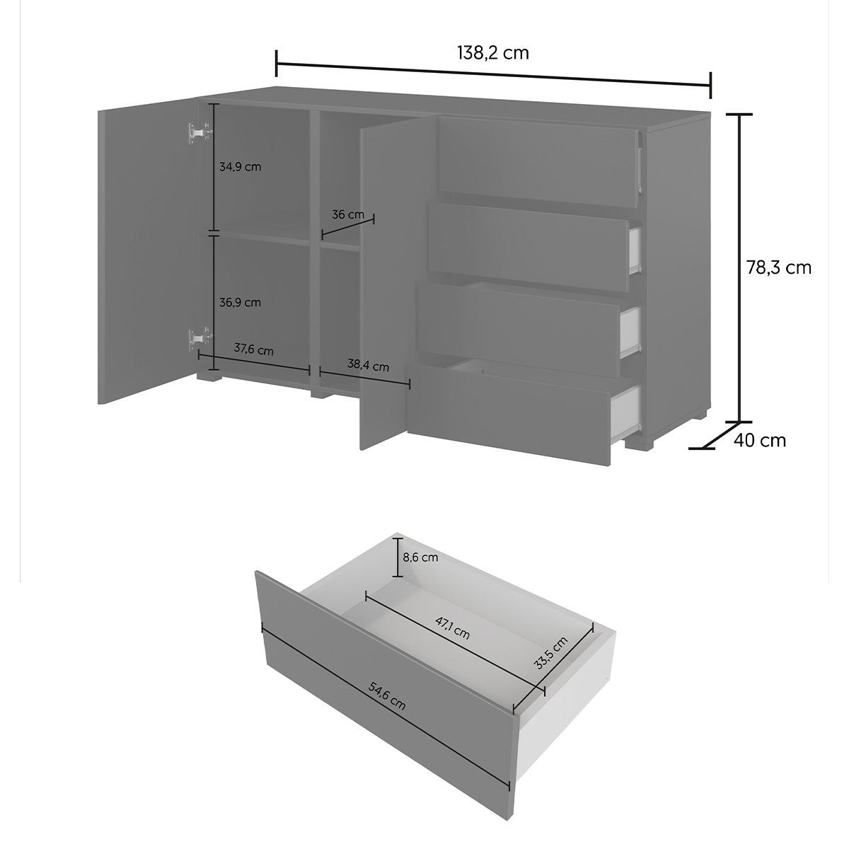 Buffet 2 portes 4 tiroirs Maxis Noir - vue 6