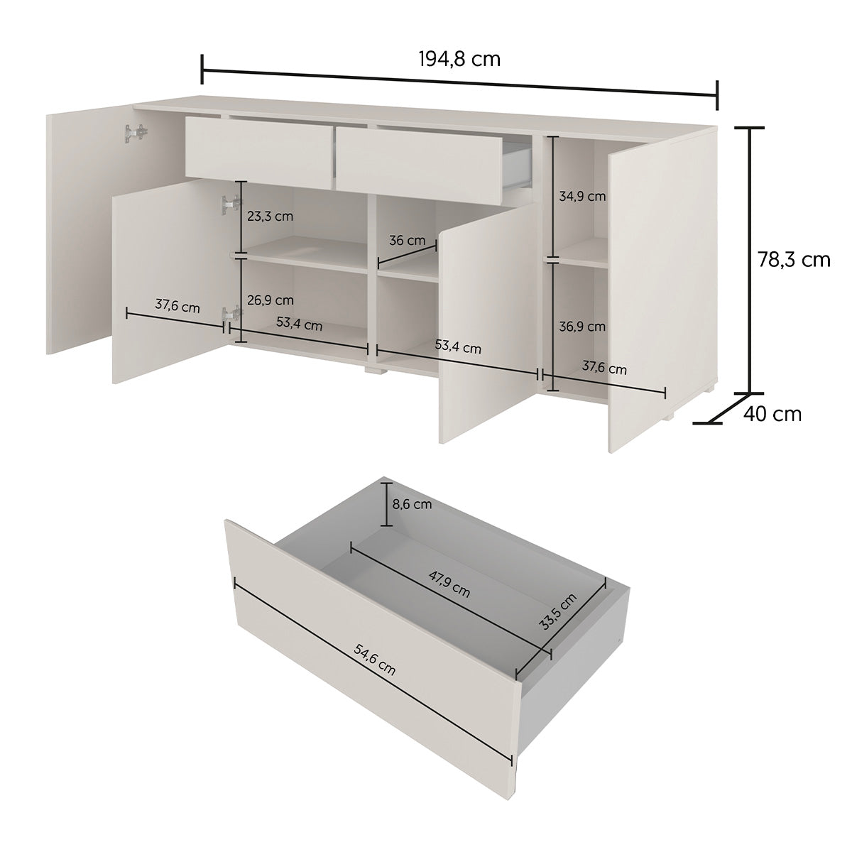 Buffet 4 portes 2 tiroirs Maxis Blanc - vue 6
