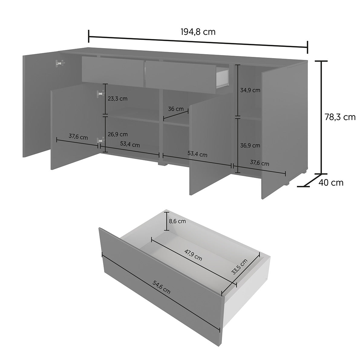 Buffet 4 portes 2 tiroirs Maxis Noir - vue 7