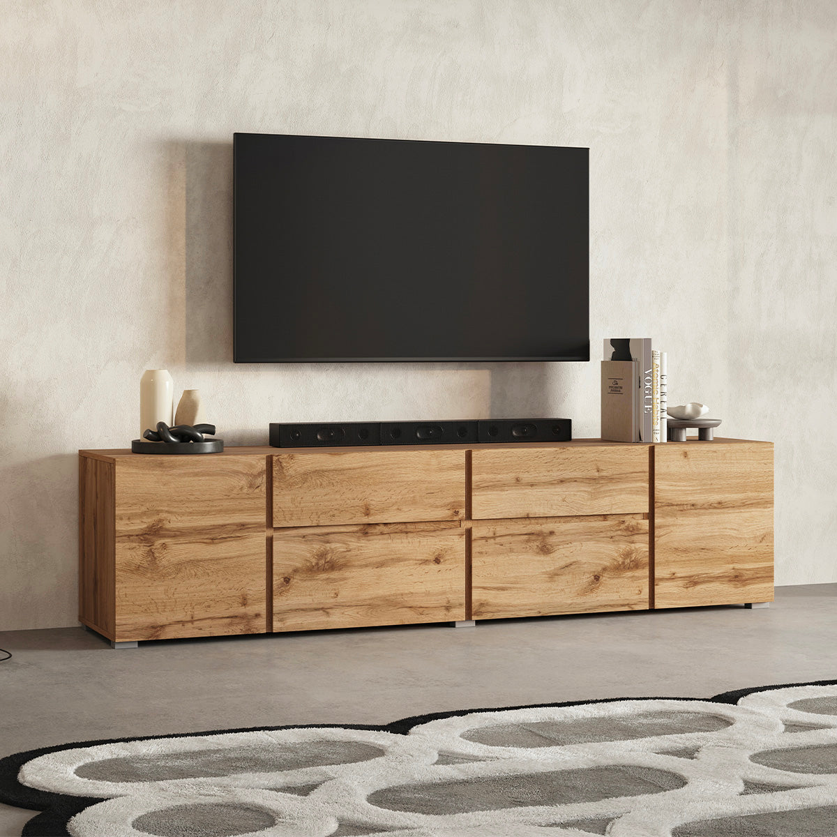 Meuble TV 4 portes 2 tiroirs 195 cm Maxis Bois - vue 2