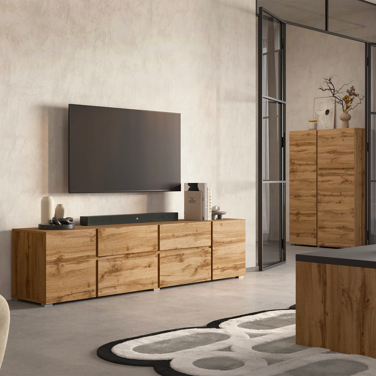 Meuble TV 4 portes 2 tiroirs 195 cm Maxis Bois - vue 3