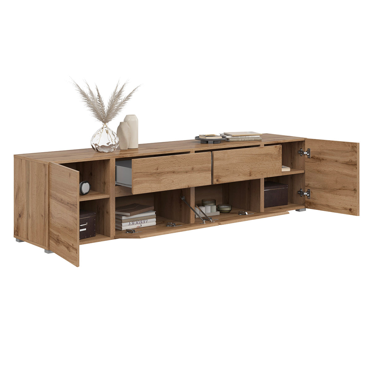 Meuble TV 4 portes 2 tiroirs 195 cm Maxis Bois - vue 4
