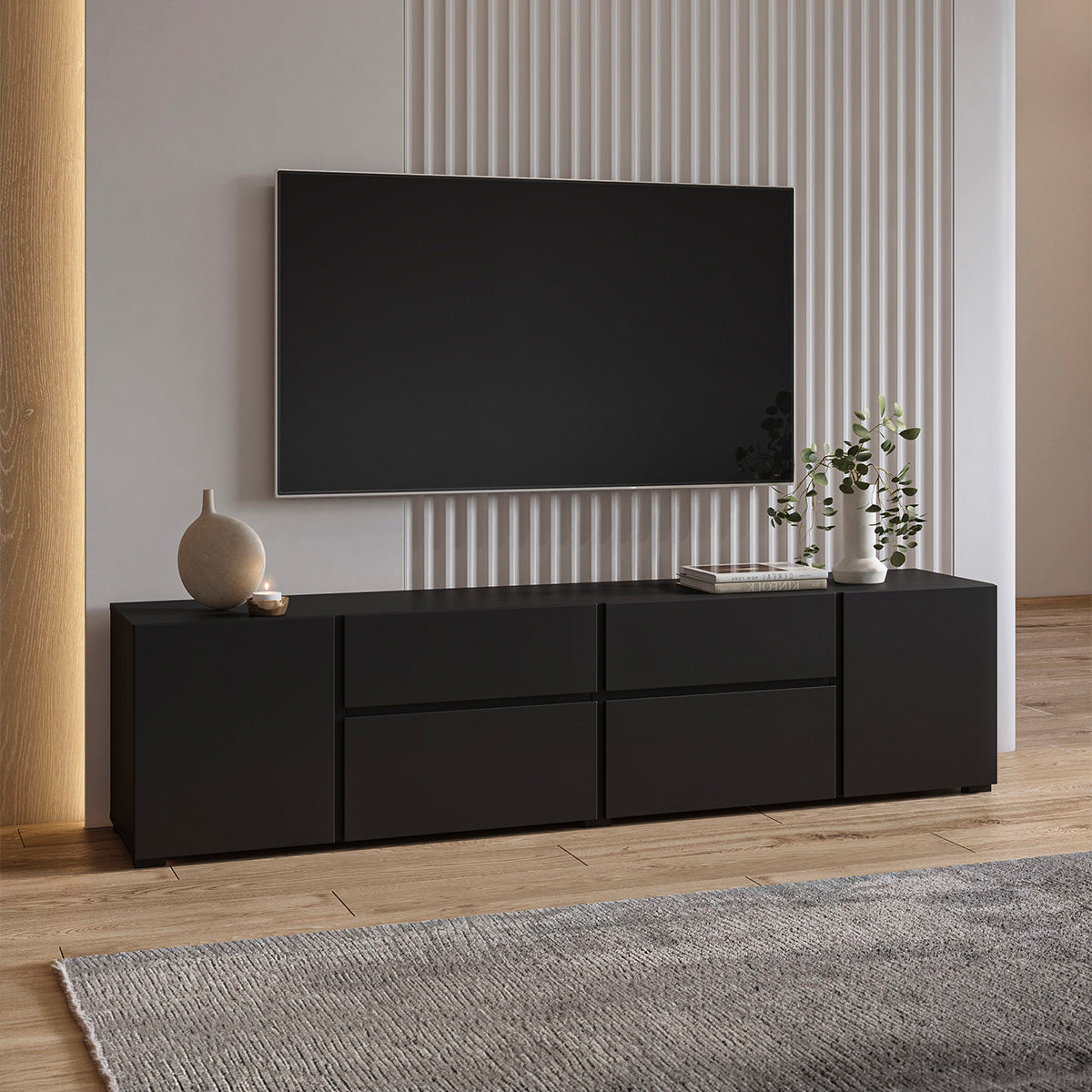 Meuble TV 4 portes 2 tiroirs 195 cm Maxis Noir - vue 2