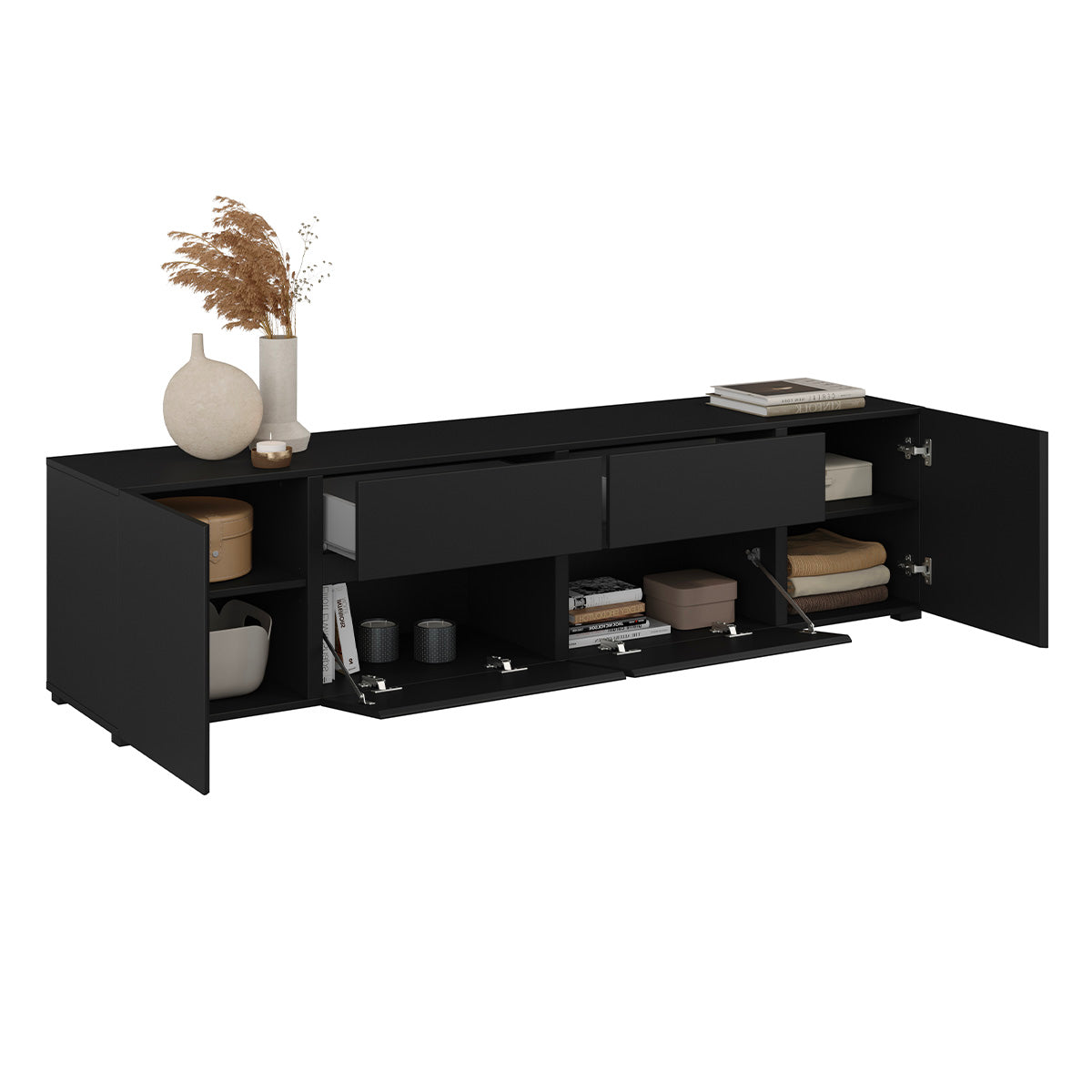 Meuble TV 4 portes 2 tiroirs 195 cm Maxis Noir - vue 4