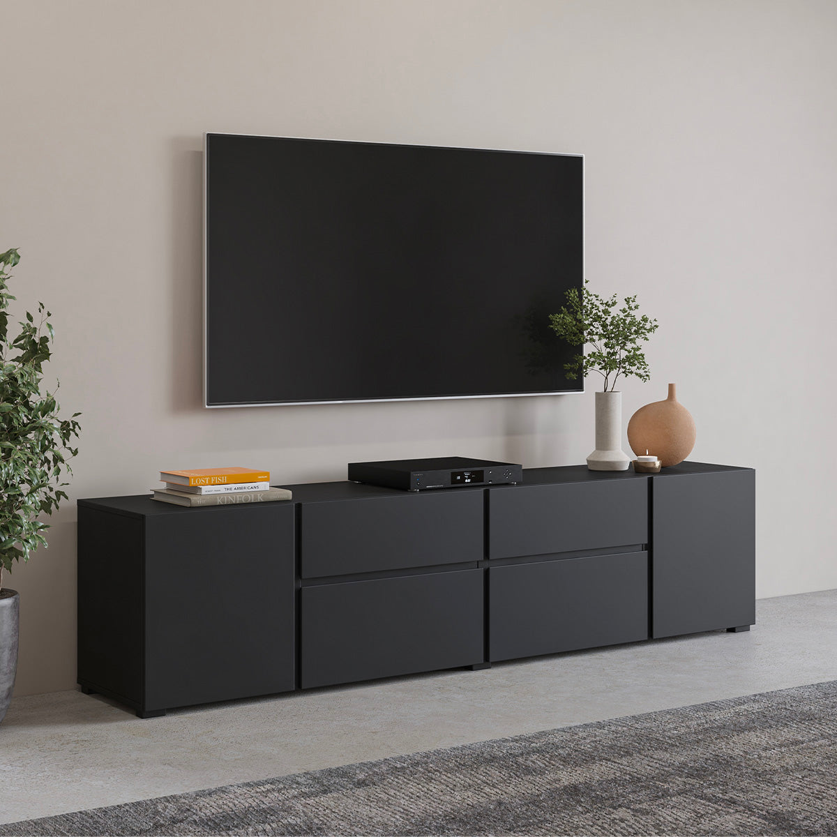 Meuble TV 4 portes 2 tiroirs 195 cm Maxis Noir - vue 5