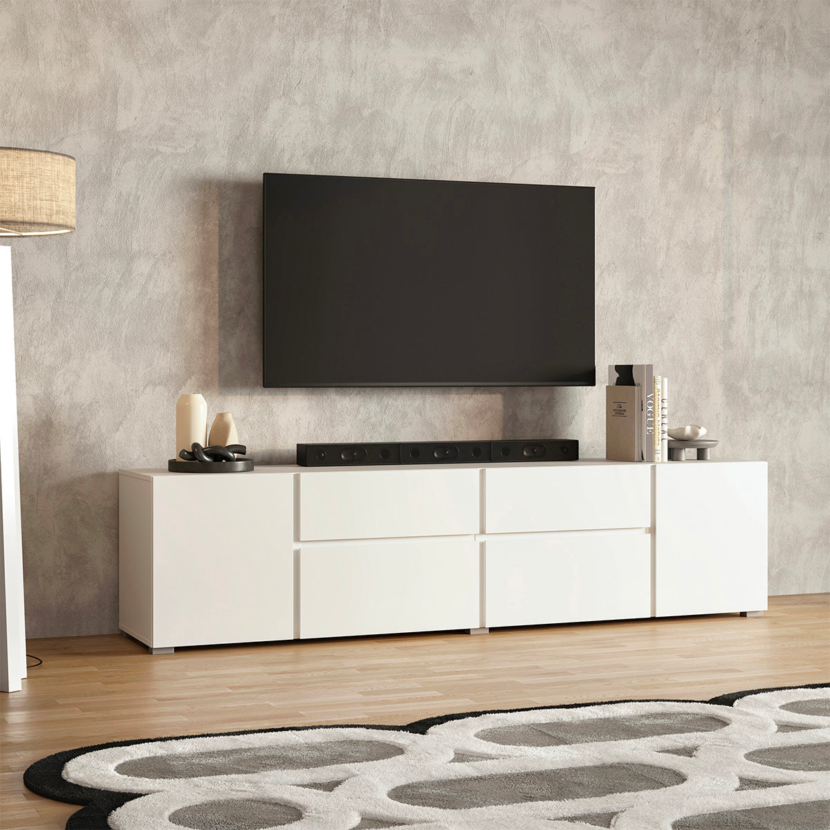 Meuble TV 4 portes 2 tiroirs 195 cm Maxis Blanc - vue 2