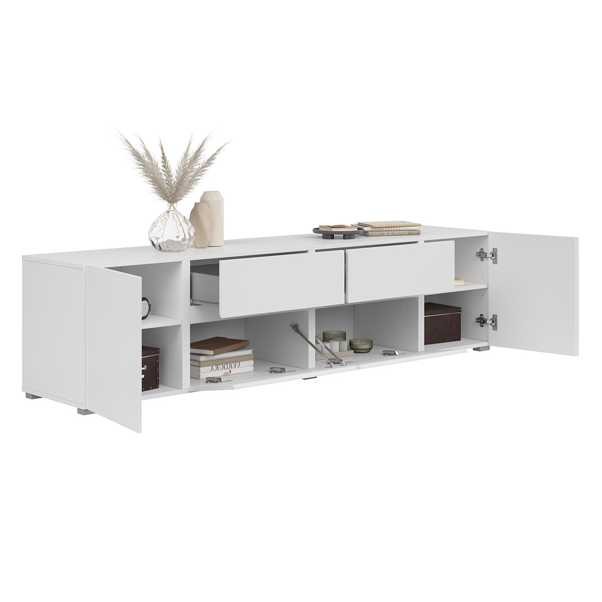 Meuble TV 4 portes 2 tiroirs 195 cm Maxis Blanc - vue 4