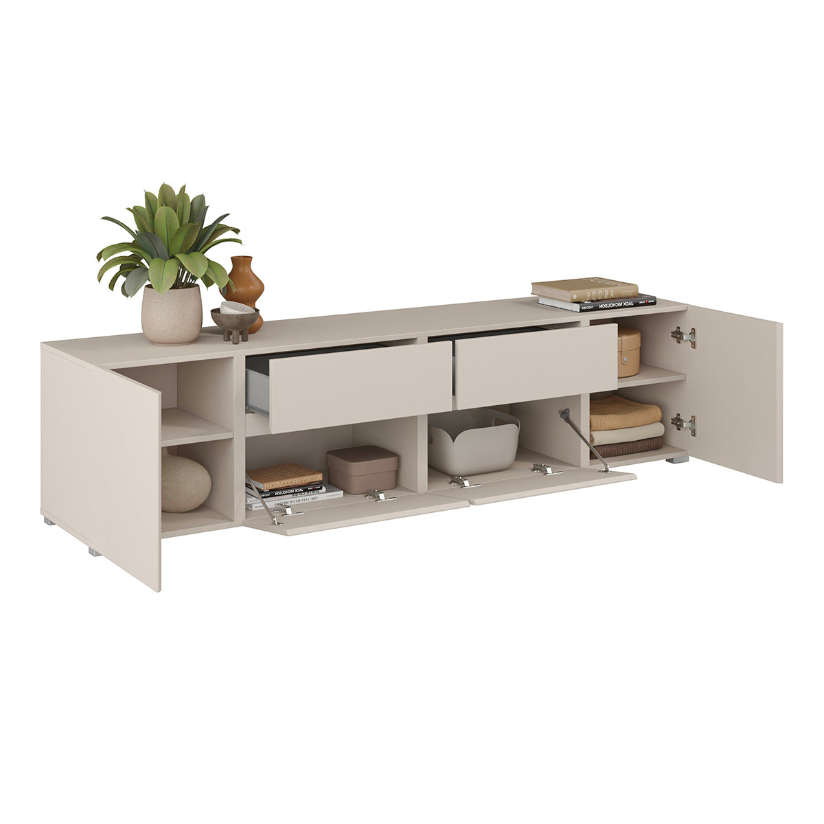 Meuble TV 4 portes 2 tiroirs 195 cm Maxis Cachemire - vue 4