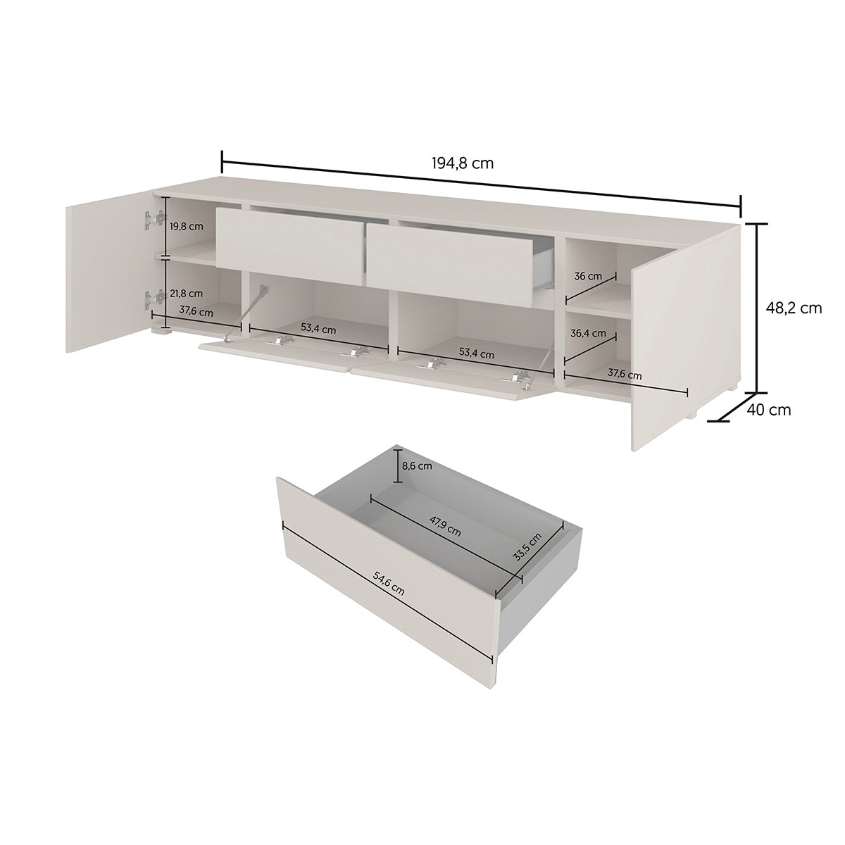 Meuble TV 4 portes 2 tiroirs 195 cm Maxis Bois - vue 6