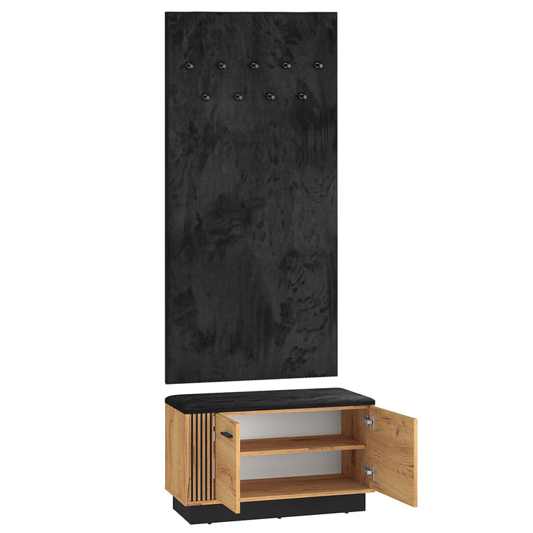 Meuble entrée porte-manteau et banc à chaussures 2 portes Nilo Bois