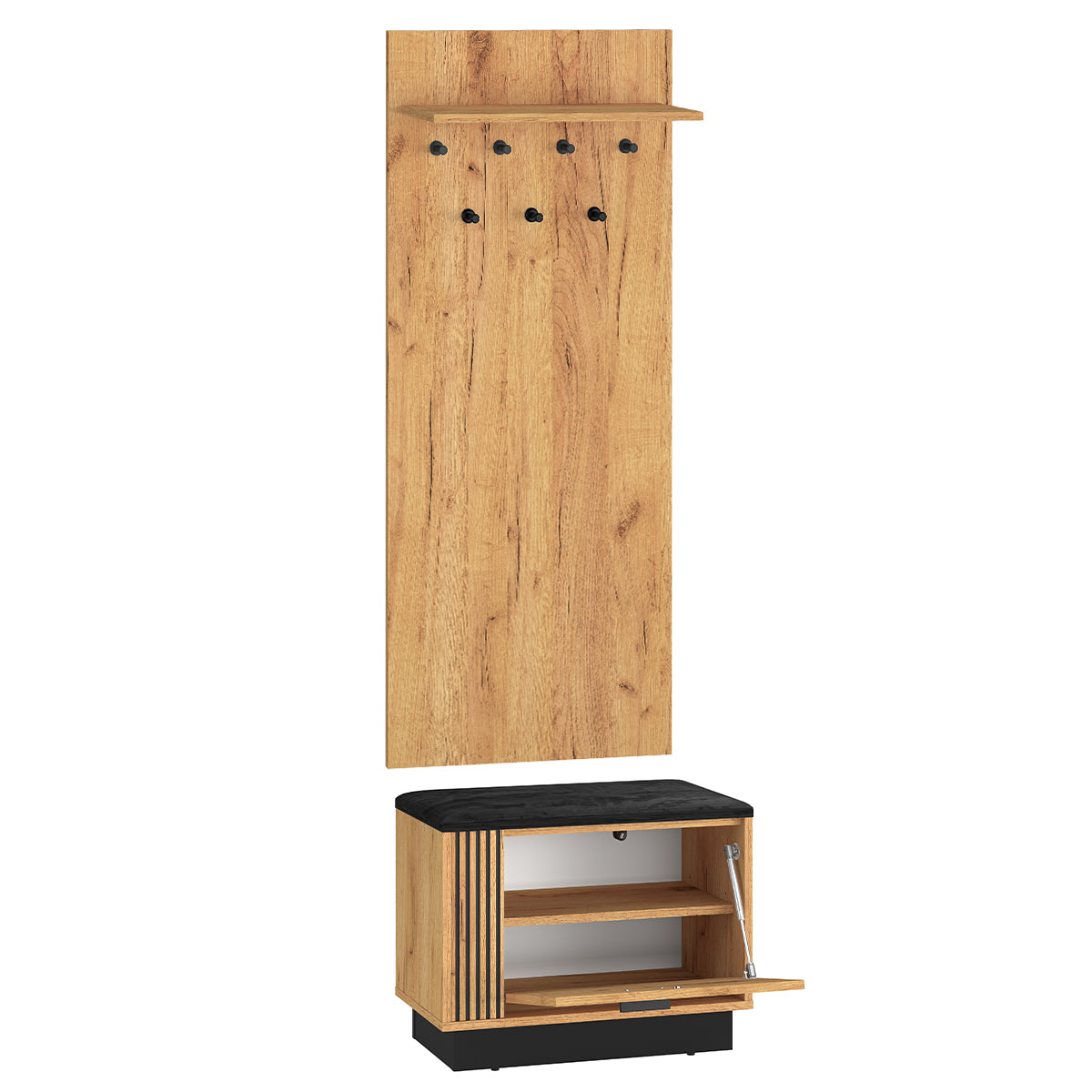 Meuble entrée porte-manteau étagère et banc à chaussures 1 porte Nilo Bois - vue 2