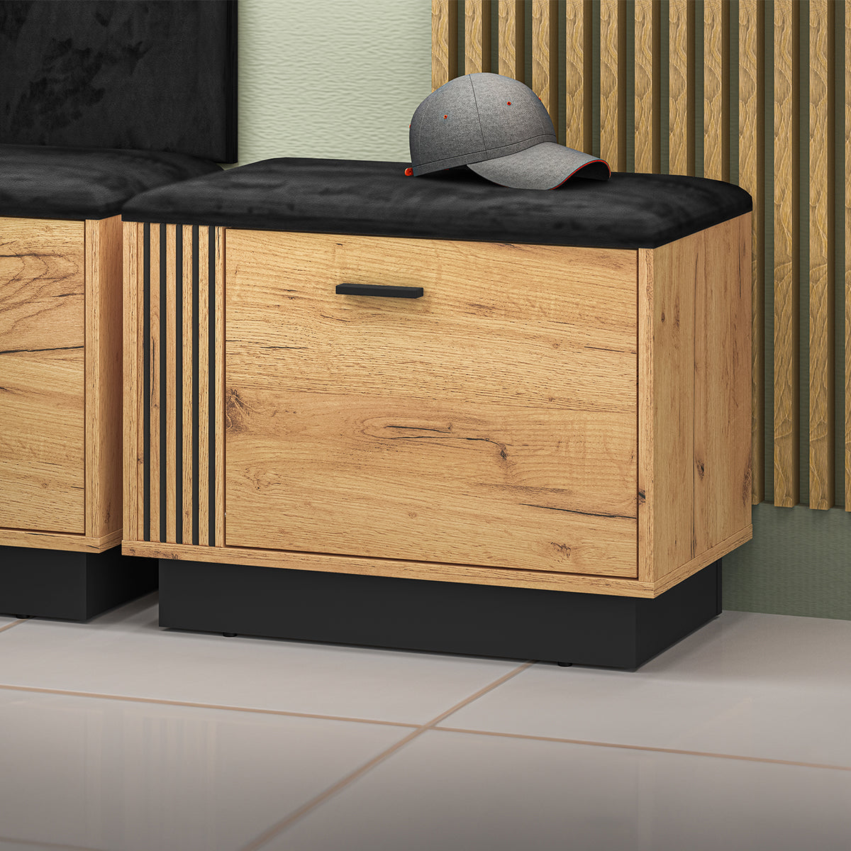 Meuble entrée porte-manteau étagère et banc à chaussures 1 porte Nilo Bois - vue 3