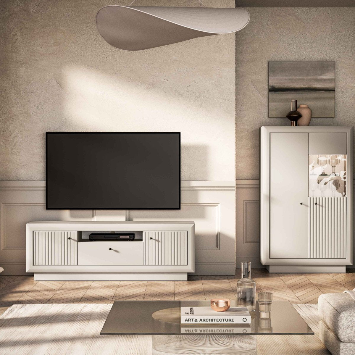 Meuble TV 2 portes 1 tiroir 160 cm Assia Cachemire - vue 5
