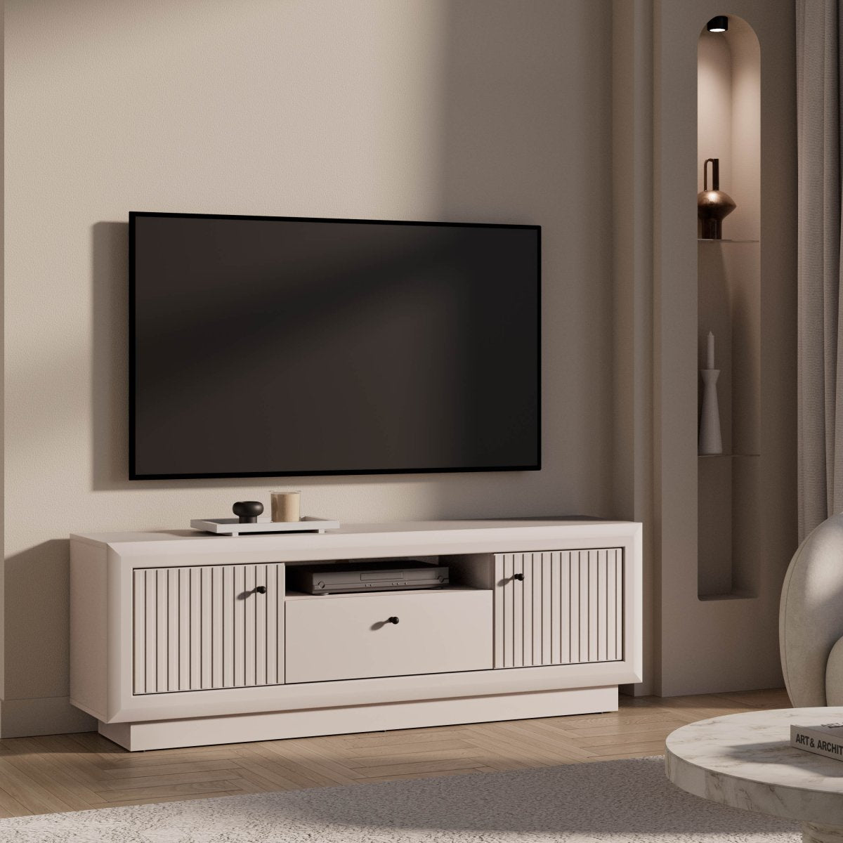 Meuble TV 2 portes 1 tiroir 160 cm Assia Cachemire - vue 2
