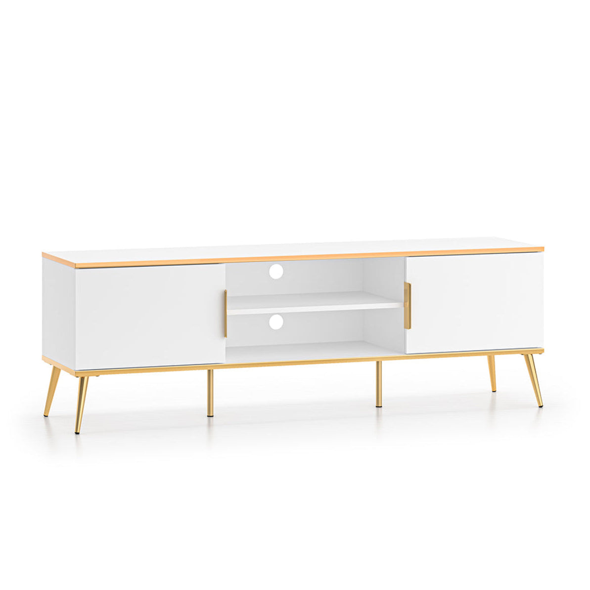Meuble TV 2 portes 160 cm Zora Blanc et Doré