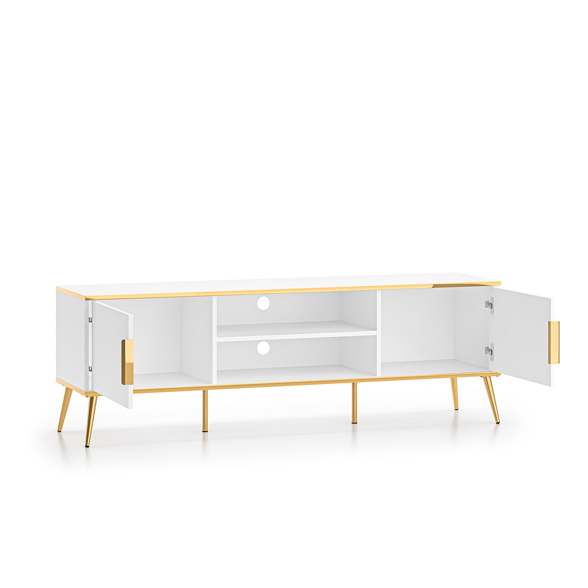 Meuble TV 2 portes 160 cm Zora Blanc et Doré - vue 2
