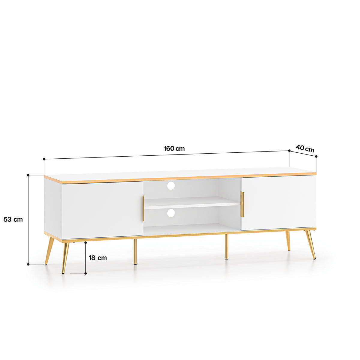 Meuble TV 2 portes 160 cm Zora Blanc et Doré - vue 5