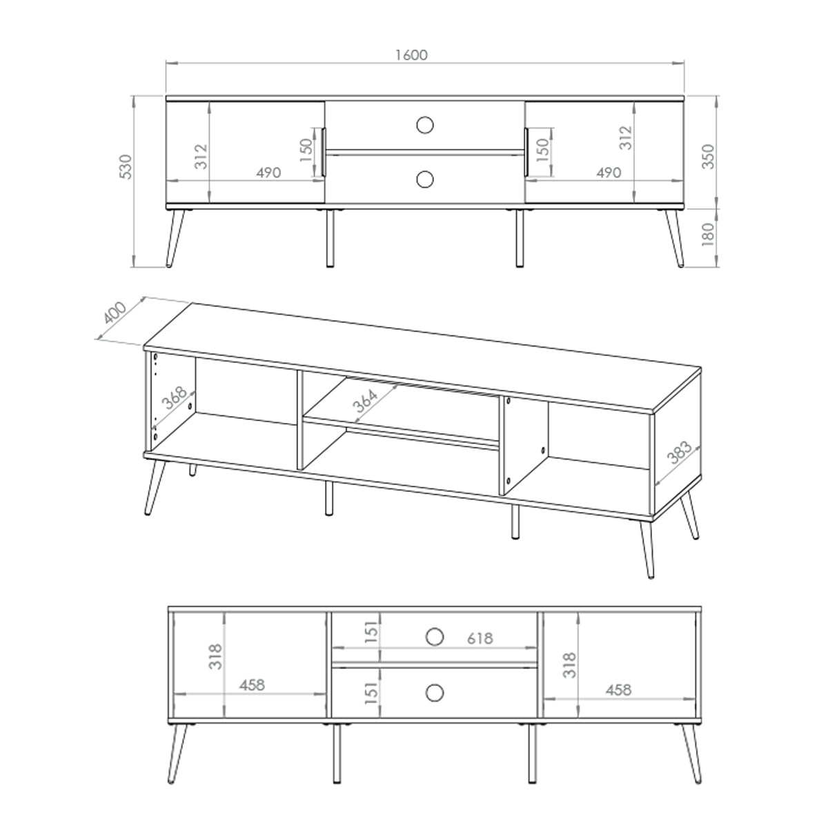 Meuble TV 2 portes 160 cm Zora Blanc et Doré - vue 7