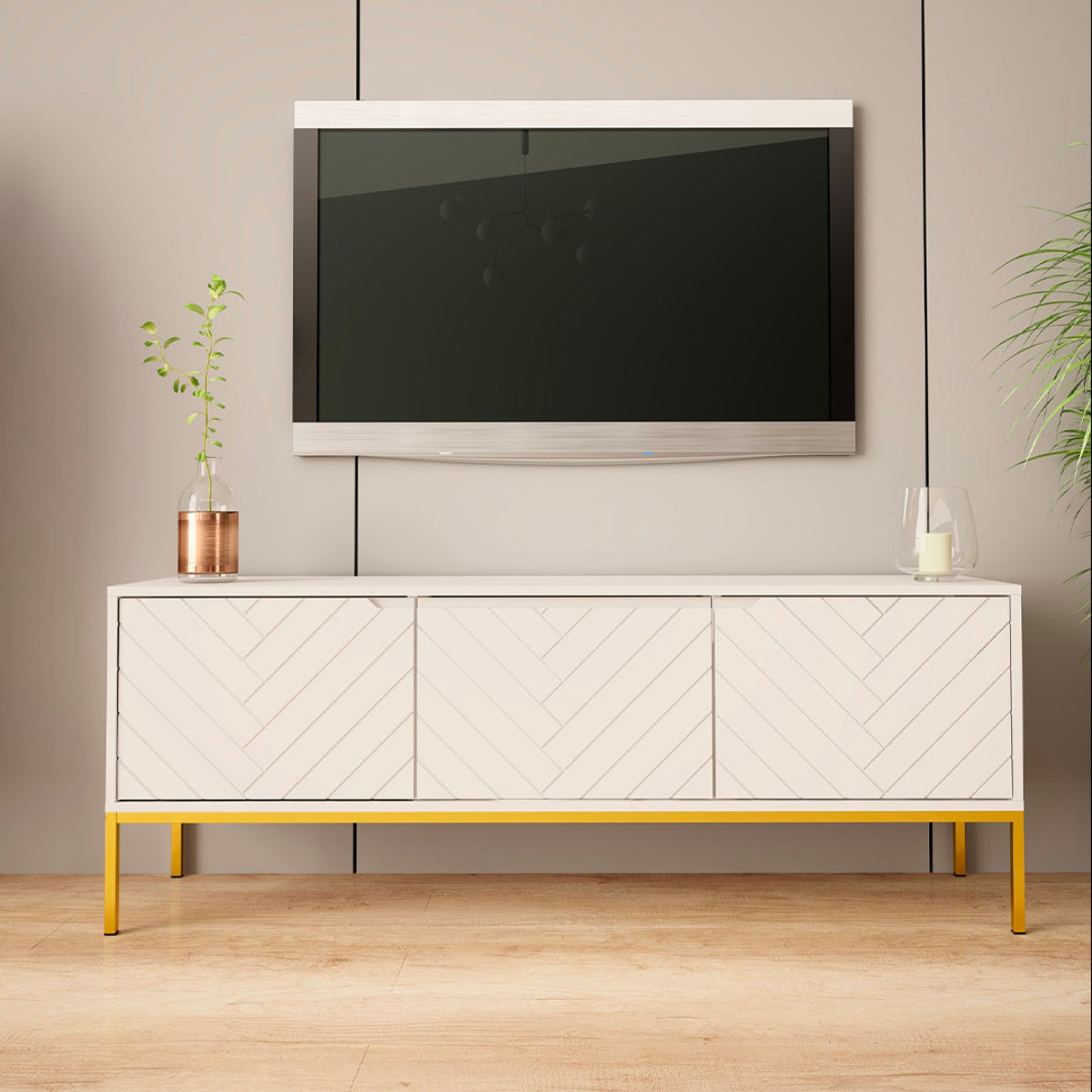 Meuble TV 3 portes 151 cm Daria Blanc - vue 4