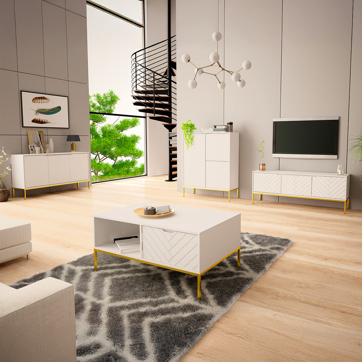 Meuble TV 3 portes 151 cm Daria Blanc - vue 5