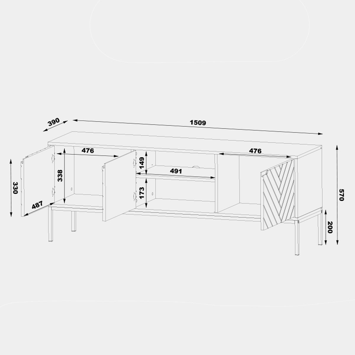 Meuble TV 3 portes 151 cm Daria Blanc - vue 6