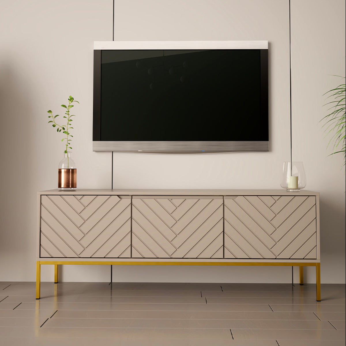 Meuble TV 3 portes 151 cm Daria Cachemire - vue 4